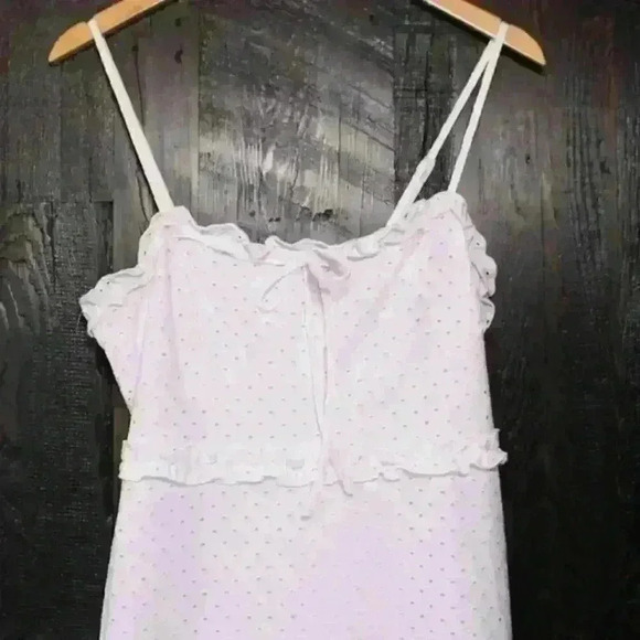 EYELET White Stretchy Strappy Mini Ruffled Hem Dress Coquette Ibiza Women Small - Picture 5 of 12